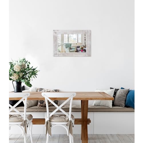 Rechteckiger Spiegel, Wandspiegel mit rustikalem Holzrahmen, Vintage-Hängespiegel für Schlafzimmer, Badezimmer, Wohnzimmer, Bauernhaus, Wanddekoration, weiß, groß, 40 x 30 cm – Bild 3
