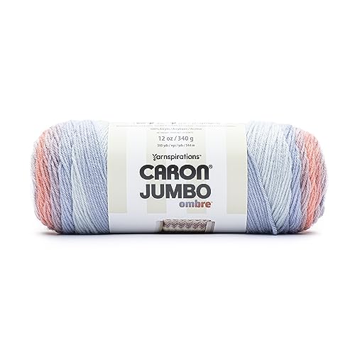 Caron Jumbo Ombre Blush and Blue Yarn - 2 Pack of 12oz/340g - Acrylic - #4 Worsted (Medium) - 595 Yards - Knitting & Crochet