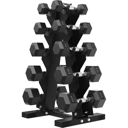 HANDBODE 75 lb Dumbbell Set Rubber Encased Hex Dumbbells with Rack