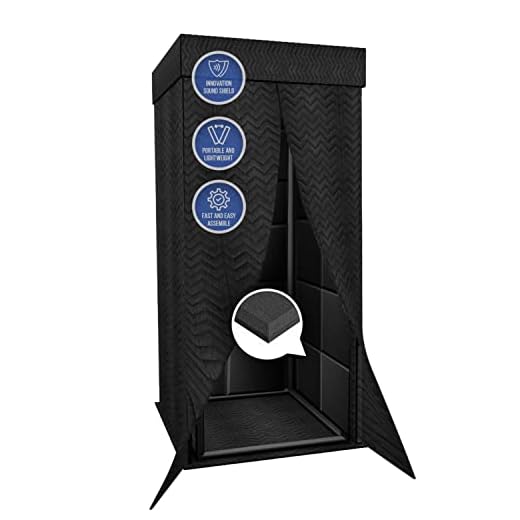Arrowzoom 1 Sound Absorbing Studio Recording Isolation Booth Kit with 20pcs Flat Bevel Acoustic Foam Portable 360 deg Surround Music Insulator Podcast Noise Reduction Compact Soundproof Black AZ1250