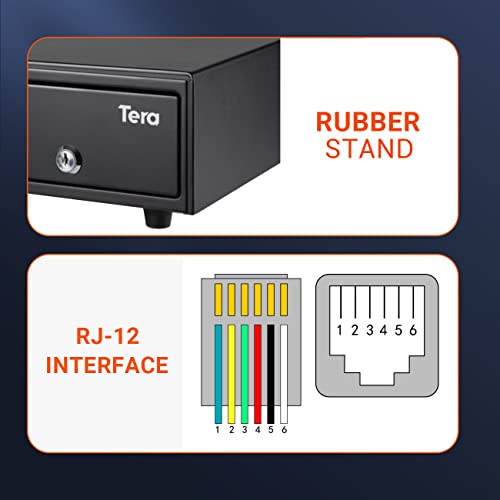 Tera Auto Open Cash Drawer With Micro Switch Fully Removable Tray 16.3” Heavy Duty 5 Bill 8 Coin Cash Register For Pos System Media Slot 24V Rj12 Key-Lock For Small Business Retail Store Model 415R #TOP5