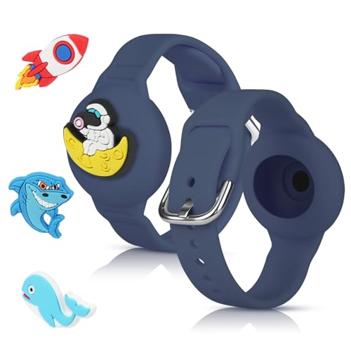 AXFEE Kinder Wasserdicht Armband, Versteckt Halter für Apple Air Tag, Silikon AirTag mit Vier Muster, Hülle Kleinkind Anti-Verloren GPS Tracking, Weiches Verstellbares AirTags Band für Kinder(Blau)
