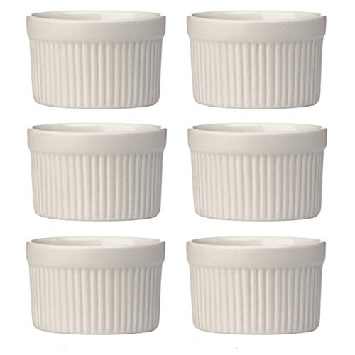 Kabalo Souffle Dessert, Pudding, Snack, Muffin, Cupcake & Crème Brulee Bowl Set Of 6 Beige Kitchen Ceramic Ramekin Dish