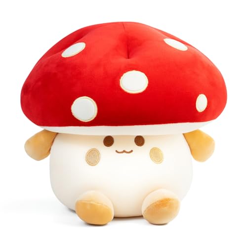 Nuokin Mushroom Plush Toys 12 inch Cute Stuffed Mushroom Pillow Stuffed Toy Birthday Present Home Decor Halloween for Kids (Red)