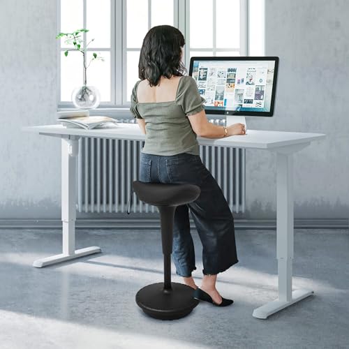 Image of IWMH Standing Desk Stool, Standing Office Stool, Ergonomic Wobble Stools,Adjusting Height and swivels 360 Working seat for Bedroom, Kitchen, Living Room (Black)
