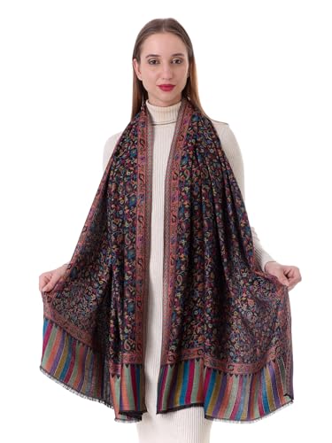 Image of EH Pashmina Stole, Reversible Jamawar weave in beautiful paisley & floral, very soft MODAL fabric, all season Stole, Scarf, Wrap.