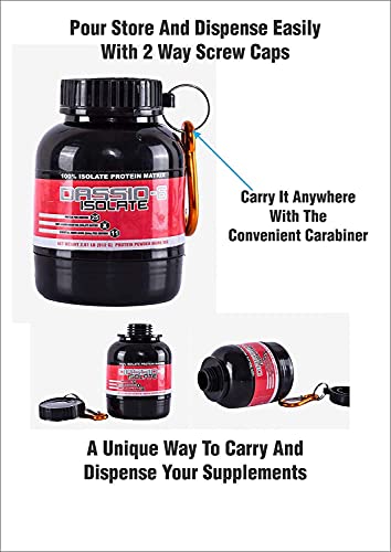 Image of Whey Container Combo Pack of 5 - Small Portable Protein Bottle With Funnel and Key-Chain for Supplement Powder Carrying