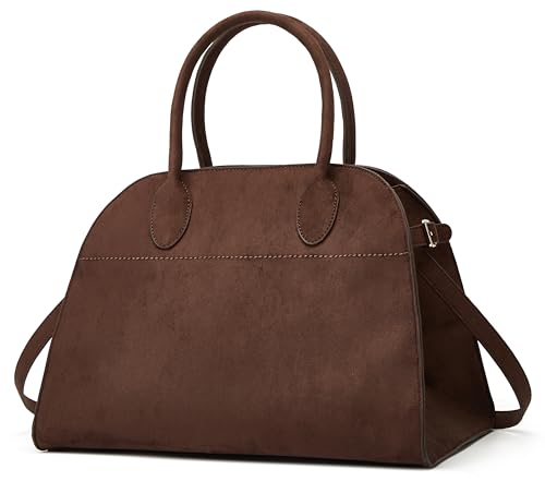 Bolsa tote grande de gamuza para mujer marrón miniatura 1