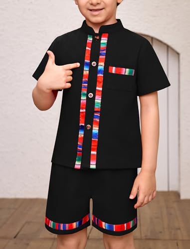 Image of ABAFIP Baby Boys Mexican Outfit Toddler Short Sleeve Shirts Shorts Traditional Fiesta Clothes set