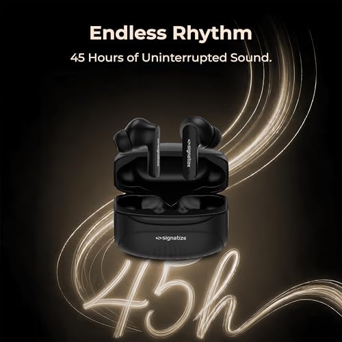 Image of True Wireless Earbuds with 45H Playtime, 10mm Deep Bass Drivers, Bluetooth 5.4, Low Latency, Ergonomic Natural Fit, and Type-C Fast Charging (Black)