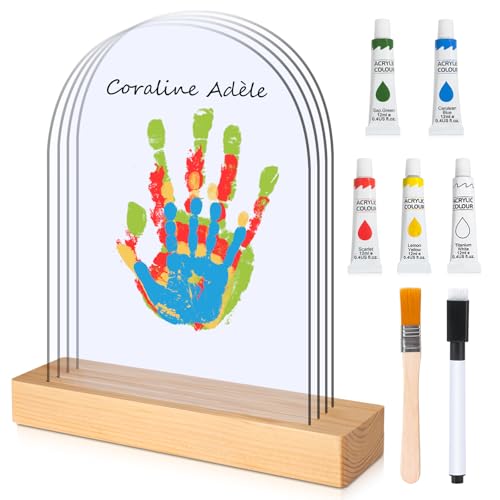 TOGOU2S Empreinte Main Famille 4 Plaques en Plexiglas 5 Couleurs de Pigments, Empreinte Bebe Convient Pour Les Anniversaires La Fête des Mères La Fête des...