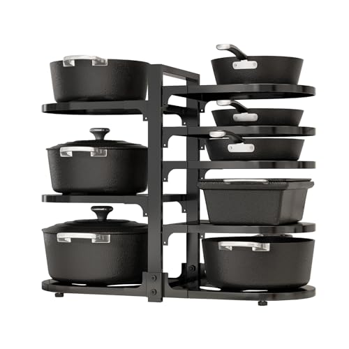 Adjustable Heavy Duty Pots and Pans Organizer Under Cabinet, 8-Tier Pot and Pan Organizers Inside Cabinet, Kitchen Cabinet Organizers and Storage, Black
