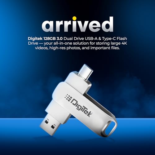 Image of Digitek (DDUD 128G V3.0) Metal Body 128GB Storage 3.0V Dual Drive Flash Drive, USB-A & Type-C, Pen Drive, Magnetic, X-Ray & Temperature Resistant, Use with Smartphones, Tablets, Macs & USB-A Computers