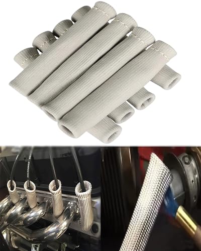 Image of Spark Plug Wire Protector Cover - 8 Pcs 6 Inch 2500F Spark Plug Boot Heat Shield Sleeve, High Temp Fiberglass Thermal Sleeve Prevent Wire Melting for LS1 LS2 SBC BBC 350 454 Engine Header, White