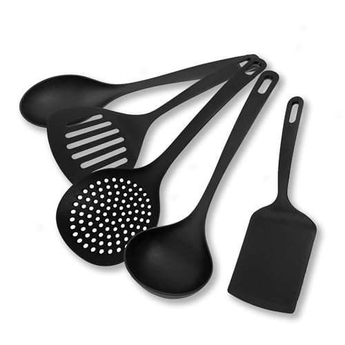 Fackelmann Set di utensili da cucina 5 pezzi, mestoli in nylon alto spessore, resistenti al calore fino a 200°C, mestoli cucina lavabili in lavastoviglie