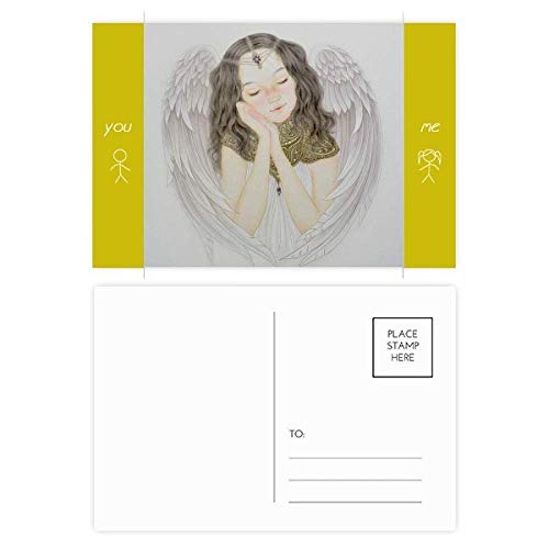 Carte postale Merci aile blanche et jolie fille style peinture chinoise