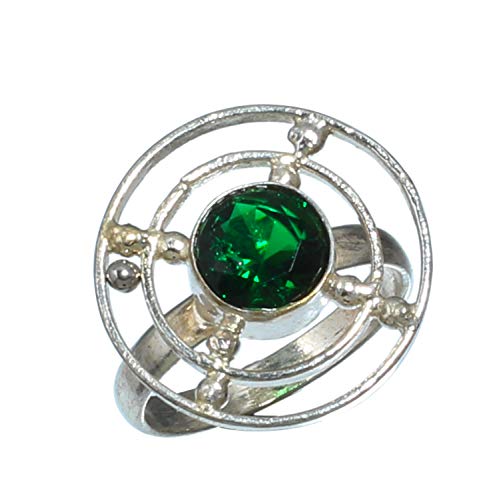 Bague en diopside argent 925 fait main - Bijou femme pierre verte