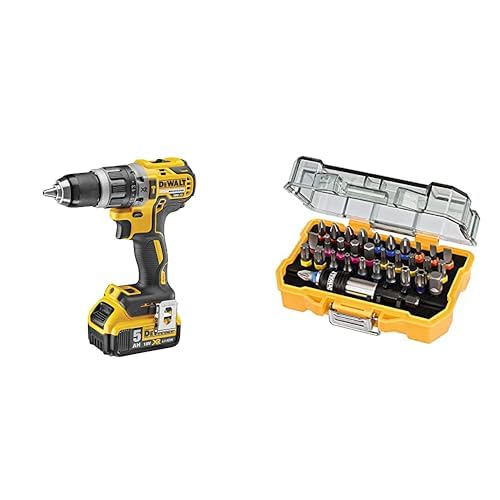 DeWalt Dcd796P2-Qw Trapano Avvitatore, A Percussione, 2 Velocità & Dt7969-Qz Set Avvitatura Composto Da 32 Pezzi Assortiti, Adattatore Magnetico 1/4'