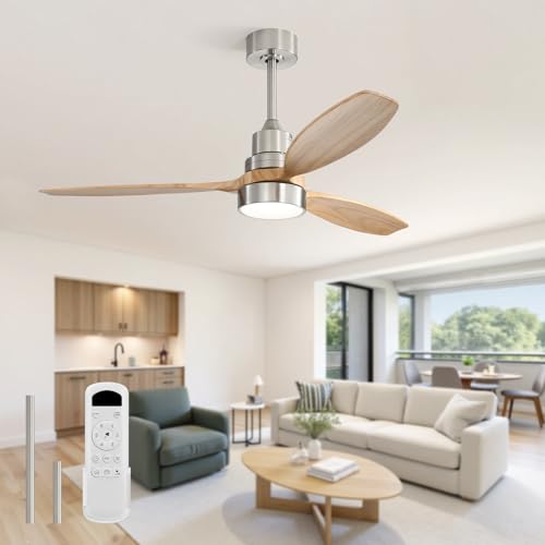 Image of Sofucor Ceiling Fan with Lights, 52 Inch Low Profile Flush Mount Mordern Wood Ceiling Fan with Remote for Indoor Farmhouse Bedroom Living Room Outdoor Patio Porch, Reversible DC Motor, Noiseless