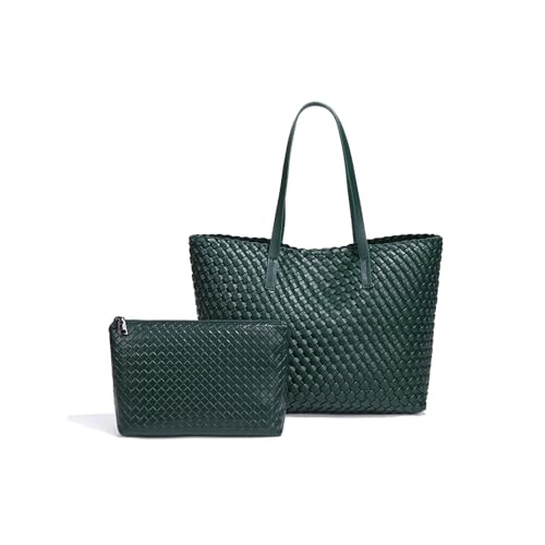Large Capacity Woven Women's Handbags Luxury Fashion Vegan Leather Tote and Purse Bags Set Top Handle Travel Shoulder Bags