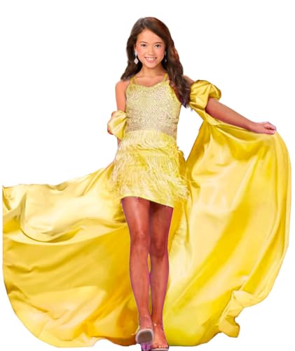 Pageant Dresses for Girls Fringe Sparkling with Flowy Cape Graduation Kids Formal Fun Fashion Dress