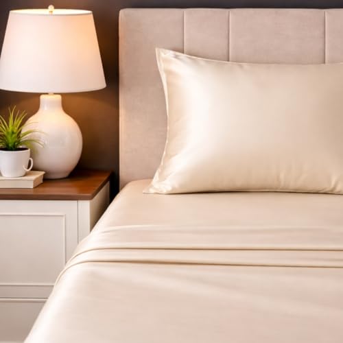 Image of LANE LINEN 100% Cotton Satin Fantasy Bedsheet Double Size - Linen