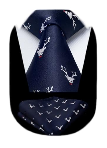 Image of HISDERN Ties for Men Classic Animal Tie and Pocket Square Set Jacquard Woven Silk Neckties Handkerchief Wedding Party