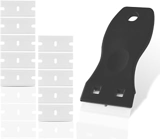 Plastic Razor Scraper with 10pcs Double Edged Plastic Blades Hair Extension Tool for Debris Sticker Label on Glass Windows Removal Scraper Tool (Black&White)