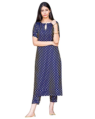 Kurti indio para mujer con pantalón | Art Silk Woven Kurta Kurtis Vestido para mujer Tops túnica, azul marino, XXL Cover