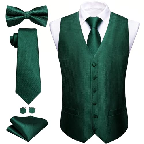 Image of Barry.Wang Men's Suit Vest Tie Bowtie Set Formal Silk Paisley Waistcoat Hanky Cufflinks Lapel Pin Set Wedding Party 7PCS