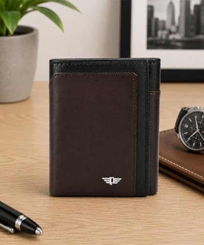 Image of Police Men's Genuine Leather Trifold Wallet with 6 Card Slots | Slim Compact|ID Card window|2 Slip Pockets|Gift Box Packaging
