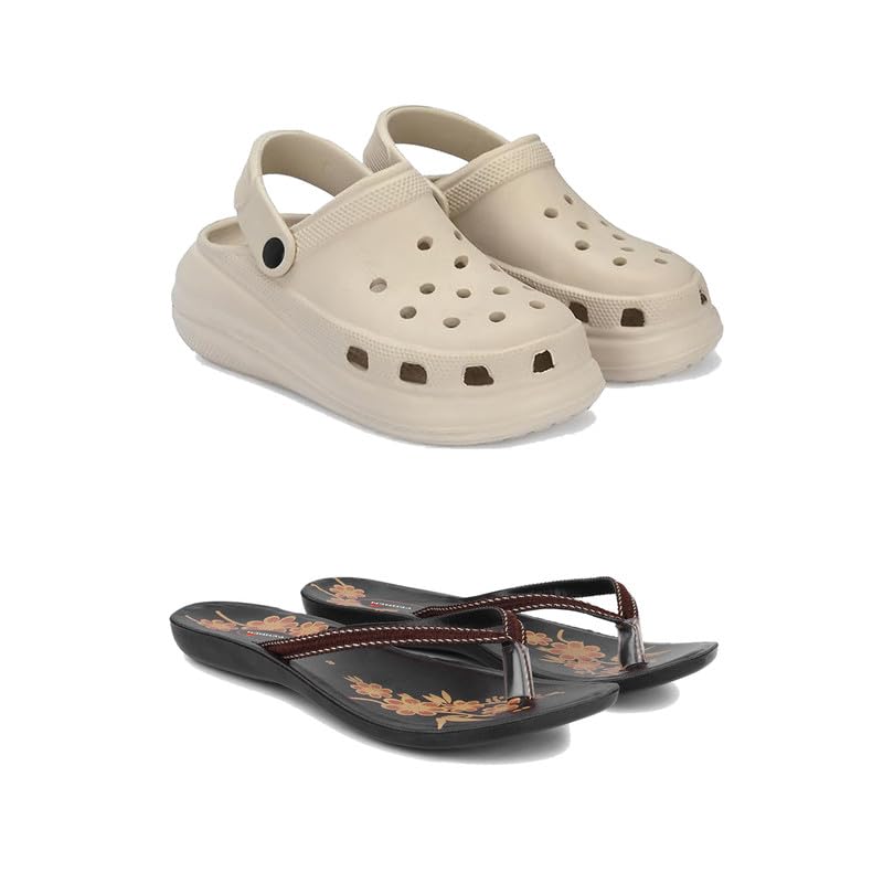 Premium Comfortable Regular Wear Clogs for Women with Stylish Flats Fashion Slippers for Women's & Girls Combo-OO1-O19-6 Brown(COMBO(2)-OO1-O19-6_BZ)-image-48