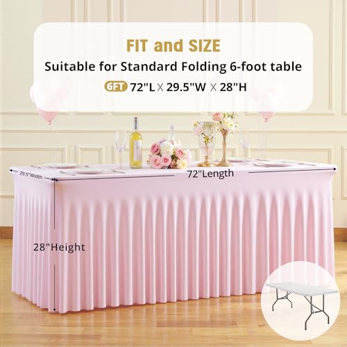 6ft Pink Spandex Tablecloths for Rectangle Tables Wrinkle Free Pink Table Cloth Rectangle Stretch Fitted Table Cover with Skirt for Baby Shower Girl Birthday Party Wedding Banquet Buffet Event by Suppromo - Used condition - Image 5
