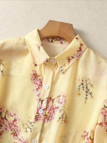Image of Gufrina Womens Casual Button Down Shirt with Abstract Floral Print in Blush Pink Color, Long Sleeves and Relaxed Fit Design