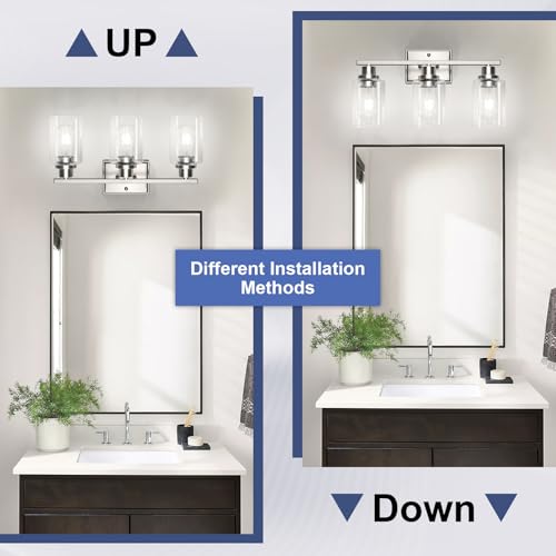 Image of Unicozin 3 Light Bathroom Light Fixtures, Modern Vanity Lights Over Mirror, Brushed Nickel Wall Lamp with Clear Glass for Living Room Cabinet Bedroom Porch
