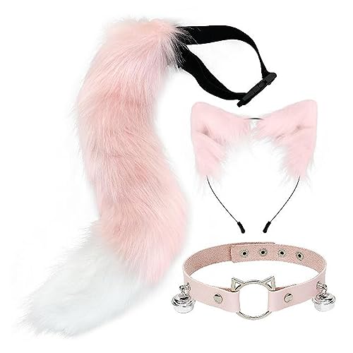 Pinza para el cabello con orejas y cola larga rosa para disfraz infantil 7