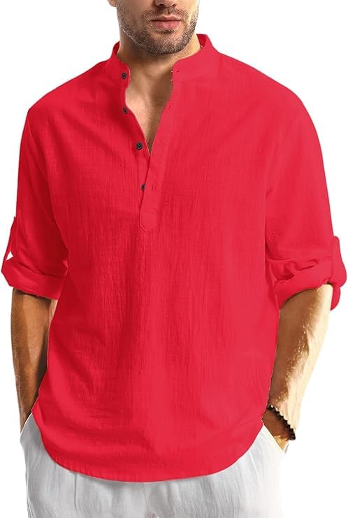 Image of Men's Full Sleeve Beige Color Cotton Blend Mandarin Slim Fit Shirt Style Kurta for Men and Boys