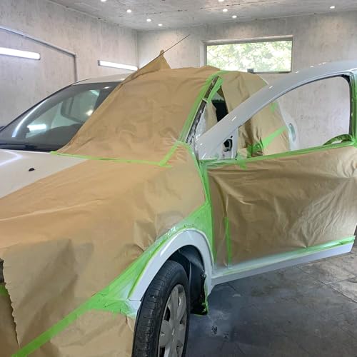 Image of 6 Rolls 22 inch x 50 ft Pre-Taped Masking Paper, Tape and Drape Painters Paper, Paint Masking Paper for Painting Cars and Auto Body, Floor Protection, Wall Covering