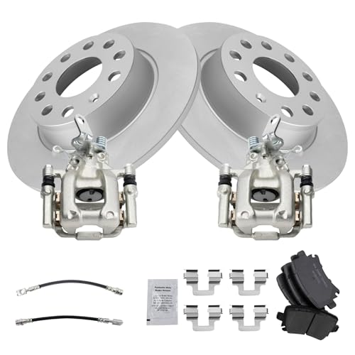 Image of TRQ Rear Brake Pad and Rotor Set Ceramic Coated Rotors Calipers Compatible with 2010 Audi A3 A3 Quattro Volkswagen Jetta