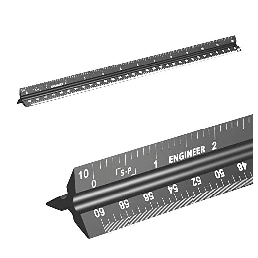 Engineer Scale Ruler (Laser-Etched) Solid Aluminum Core | Simple Precision 12 Inch Triangular Engineering Ruler with Imperial Measurements