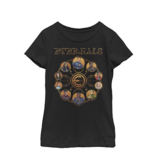 T-shirt Marvel Eternals noir de qualité supérieure avec imprimé doré fille S