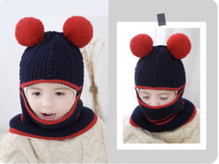 Image of Toddler Winter Hat With Scarf and Earflap Hood - Fleece Lined Monkey Cap for Baby and Kids (6 Months to 7 Years)