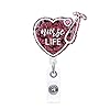 ANDGING Nurse Life Badge Reel Holder, Wine Red Heart Badge Reels Retractable for Nurses Cute Badge Funny Clip RN LVN LPN CNA Nursing Student Medical Gift Essentials, ID Card Badge with Alligator Clip