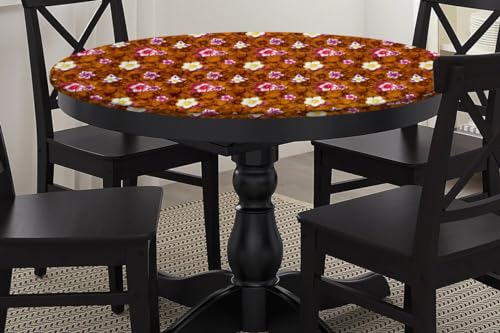 Image of The Furnishing Tree Round Elastic Fitted Dining Table Cover WxL 36x36 Inches Floral Pattern Orange