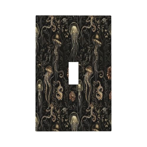 Decorative Switch Plate Covers Black Gold Jellyfish Squid Deep Sea Creatures 1 Gang Light Switch Cover Plate Single Toggle Wall Plate Outlet Covers Wall Plate Faceplate for Home Decor