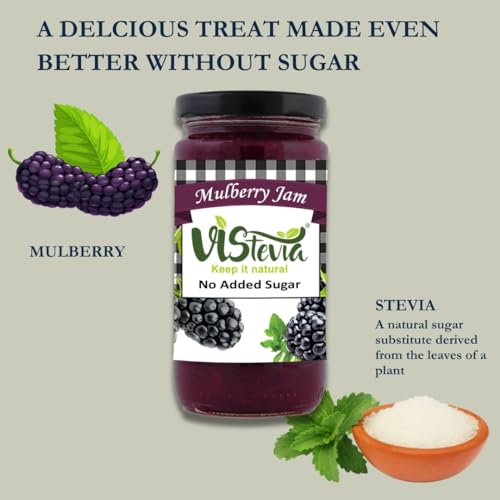 Image of Vistevia Sugar Free Mulberry Jam, Diabetic and Keto Friendly - Sweetened Naturally With Stevia, More Than 60% Mulberry Content - Delicious To Taste, Pack of 1 (400G)