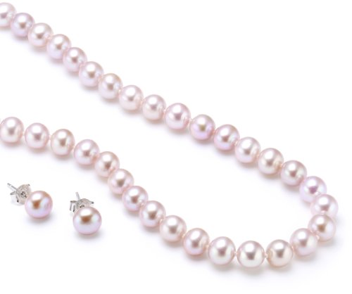 Preisvergleich Produktbild Sakura Pearl Damen-Halskette mit Ohrringe 925 Sterling Silber AM 210