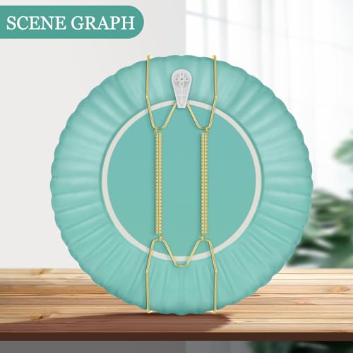 Image of Hotop 12 Pieces Plate Hangers for Wall Stainless Steel Wire Invisible Heavy Duty Plate Hangers Display Holders with 12 Pieces Hooks for Wall Decorative(8 /10 /12 Inch,Gold)