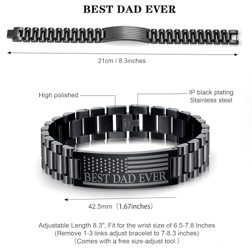 P.BLAKE Gifts for Best Dad Son Husband Boyfriend Uncle, Stainless Steel American Flag Watch Band Link Bracelet Christmas Fathers Valentines Day Jewelry Gifts for Men3