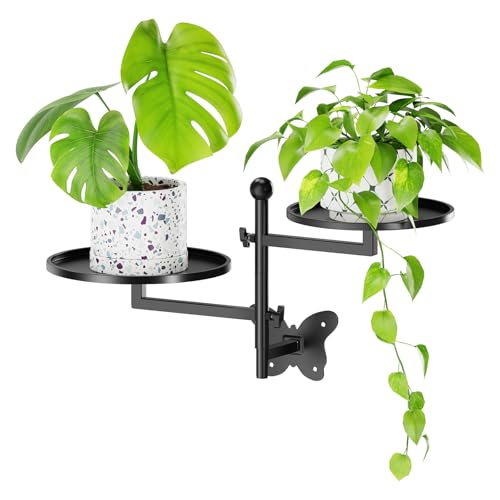 Rotating Window Wall Plant Shelves Indoor Wall Plant Stand Holder 2-Tier Floral Metal Window Shelf Holder for Multiple Plants Space Saving Pet Child Friendly Home Decor Layer Butterfly Design Black